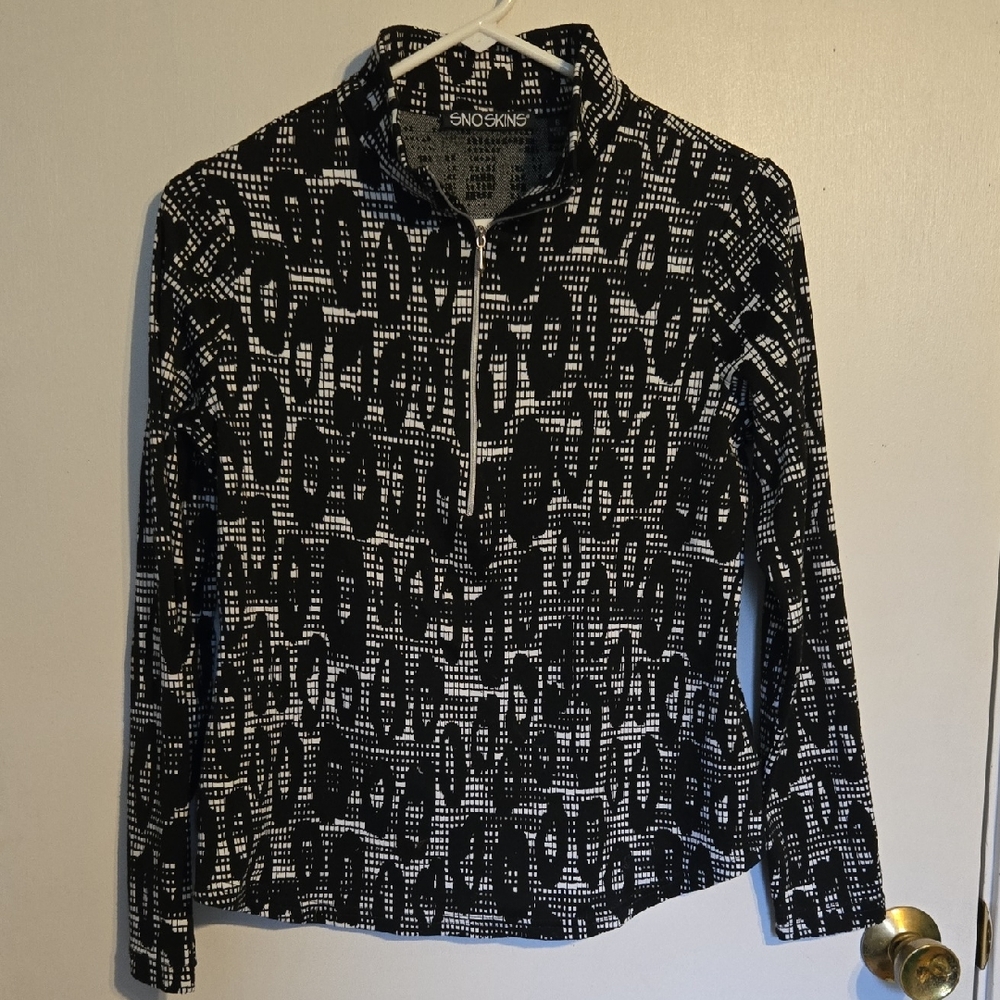 SNO SKINS Black and White Cowl Neck Sweater